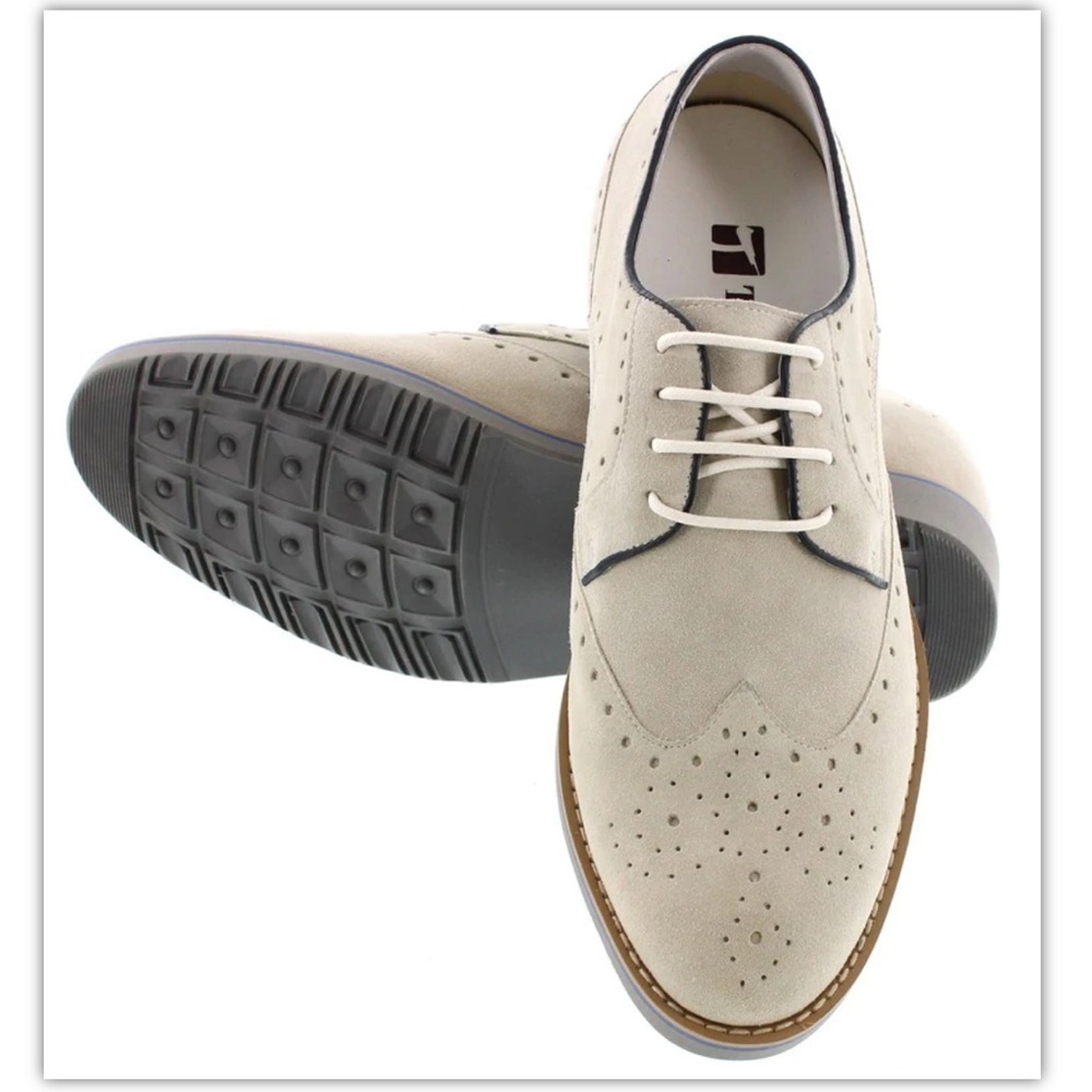 TOTO | H20021 Suede Wingtip Dress Shoes Mens Size 8 Beige Lace Up Leather